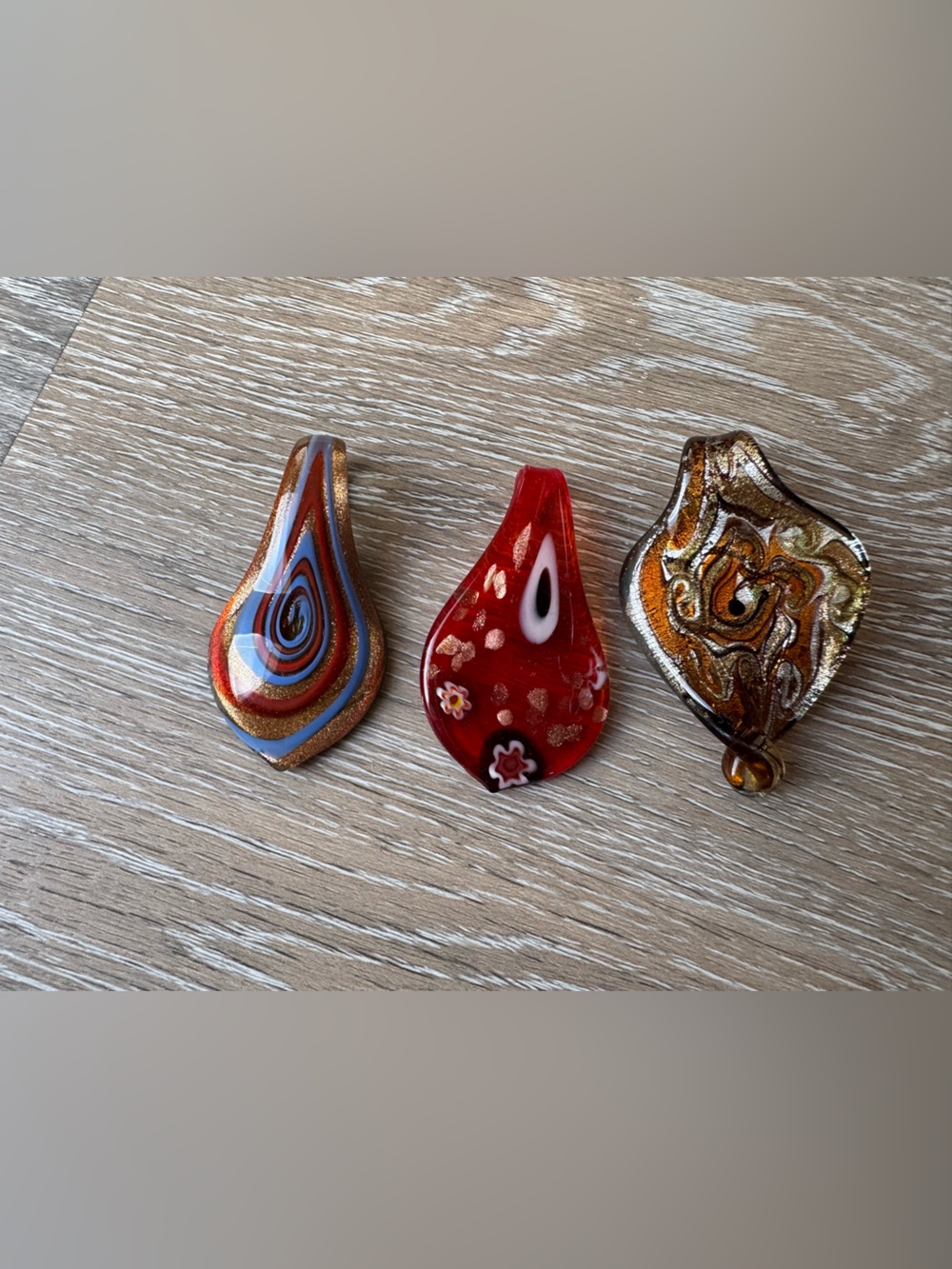 Blown glass tear drop shaped pendants